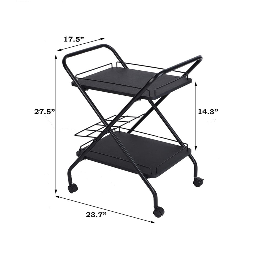 Carrello multiuso con rotelle a 2 livelli con ruote, carrozza di servizio con barra in metallo con portabottiglie