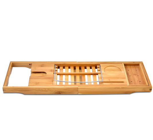 Creative Bamboo Bathtub Tray with Extending Sides Reading Rack Tablet Holder Cellphone Tray and Wine Glass Holder - Viniamore