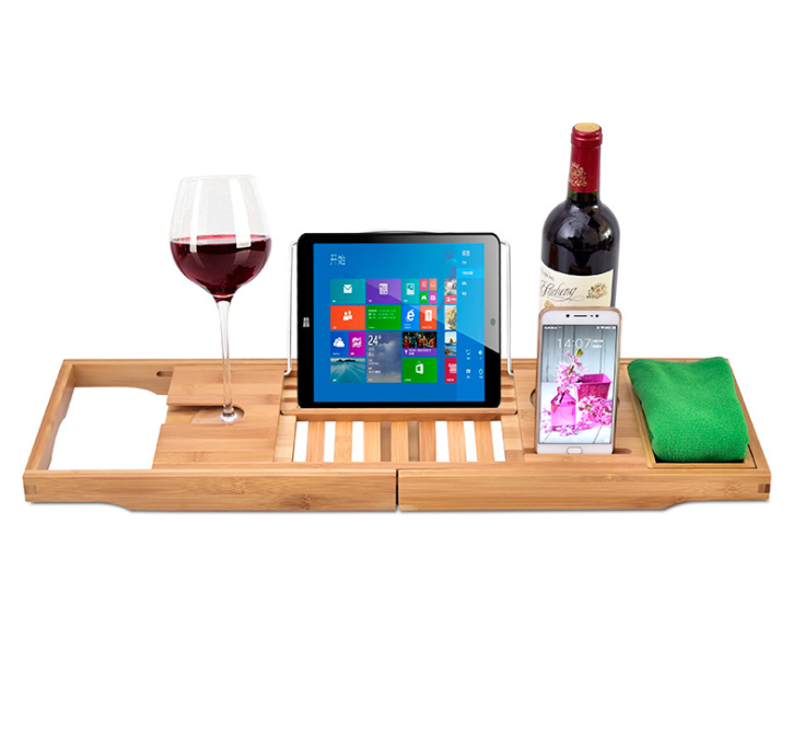 Creative Bamboo Bathtub Tray with Extending Sides Reading Rack Tablet Holder Cellphone Tray and Wine Glass Holder - Viniamore