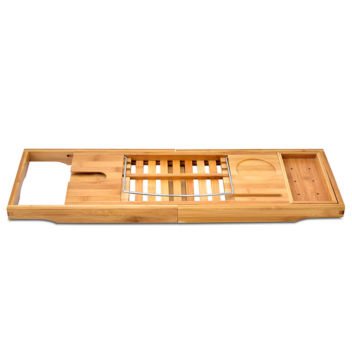 Creative Bamboo Bathtub Tray with Extending Sides Reading Rack Tablet Holder Cellphone Tray and Wine Glass Holder - Viniamore