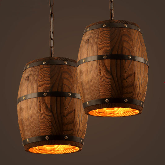 Creative personality wine barrel wooden chandeliers - Viniamore