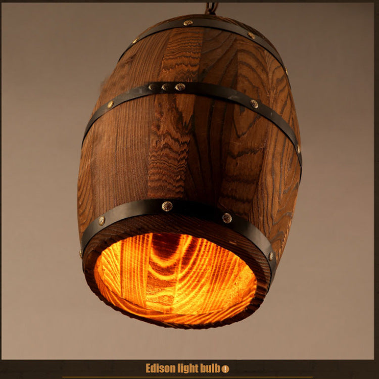Creative personality wine barrel wooden chandeliers - Viniamore