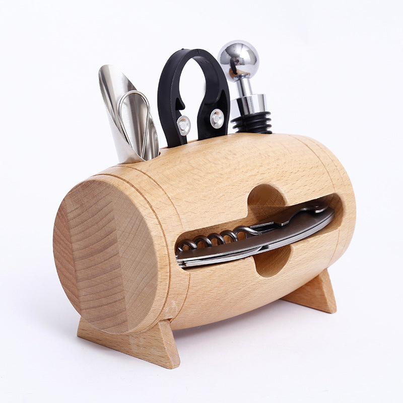 Creativity Wine Corkscrew Set 4 Piece Wooden Swing Stand - Viniamore