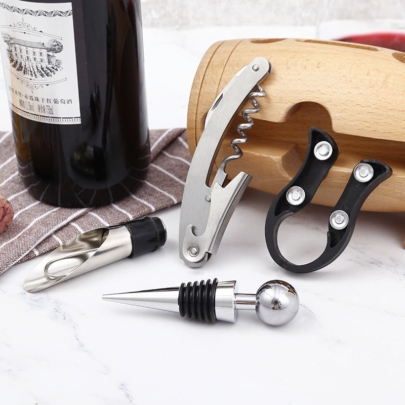 Creativity Wine Corkscrew Set 4 Piece Wooden Swing Stand - Viniamore