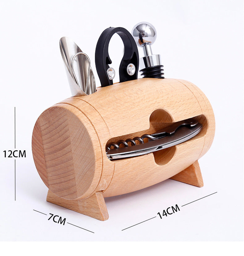 Creativity Wine Corkscrew Set 4 Piece Wooden Swing Stand - Viniamore