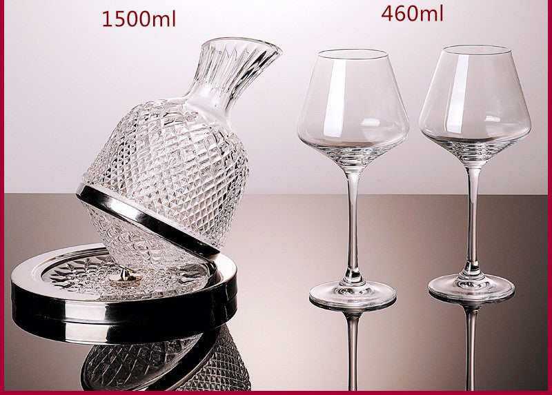 Crystal-cut Rotating Top Tumbler Crystal Glass Red Wine Decanter Set - Viniamore