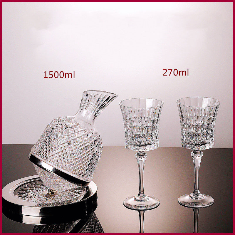 Crystal-cut Rotating Top Tumbler Crystal Glass Red Wine Decanter Set - Viniamore