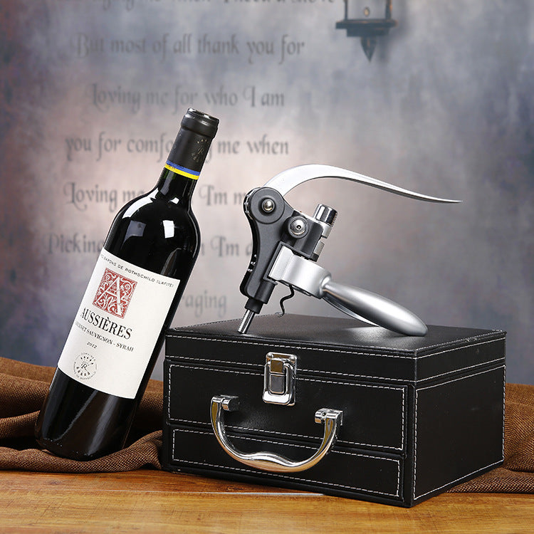 Drawer Type Leather Box Wine Set Wooden Box Packaging Rabbit-shaped Corkscrew Set - Viniamore