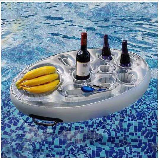 PVC Inflatable Drink Holder Cup Seat Porous Coaster Fruit Wine Mobile Phone Water Inflatable Ice Bed Swimming Pool Dinner Plate - Viniamore