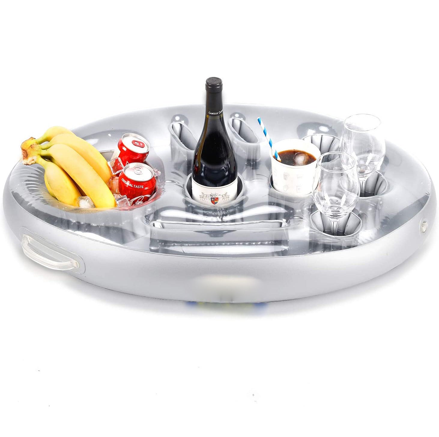 PVC Inflatable Drink Holder Cup Seat Porous Coaster Fruit Wine Mobile Phone Water Inflatable Ice Bed Swimming Pool Dinner Plate - Viniamore