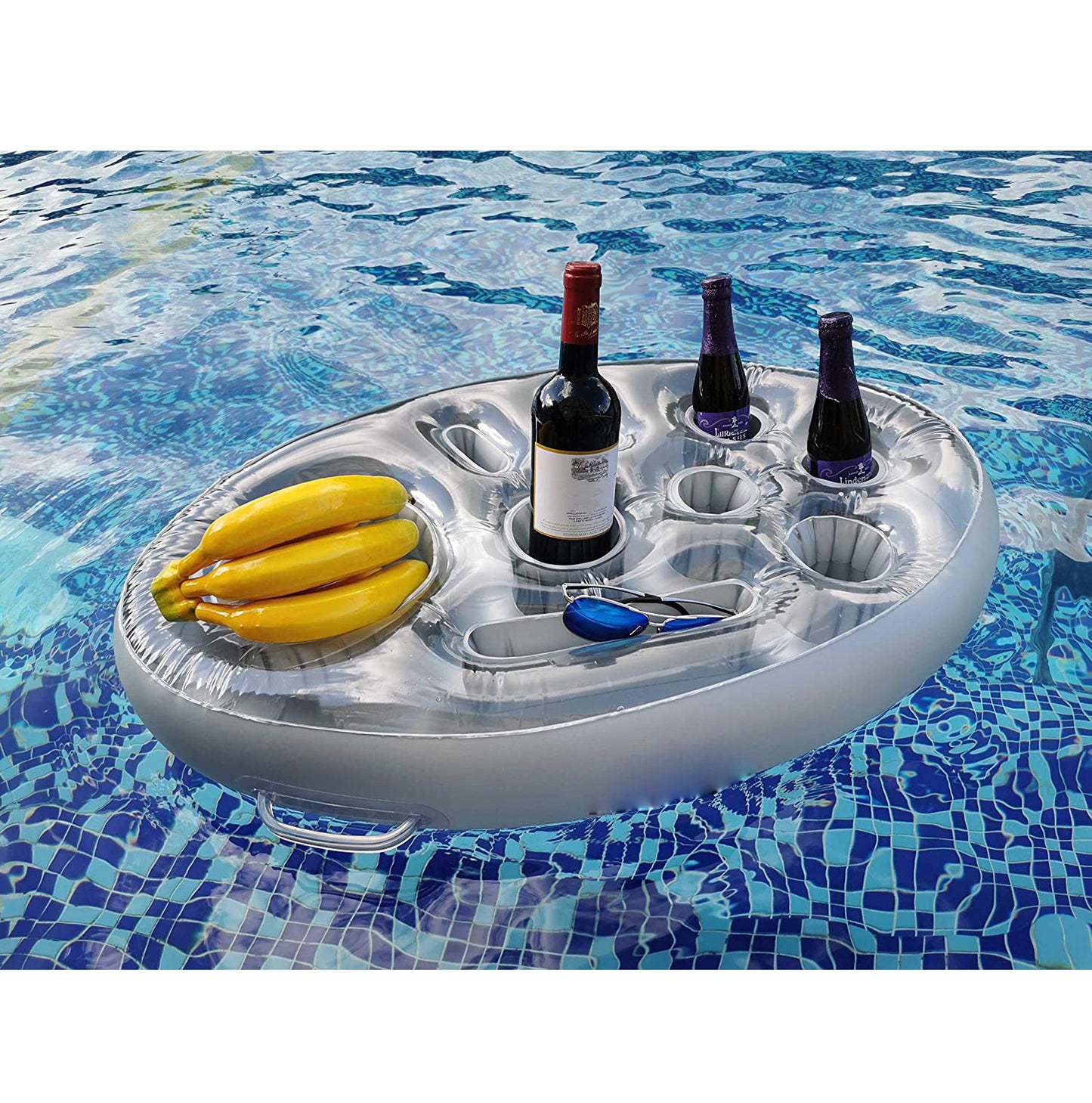 PVC Inflatable Drink Holder Cup Seat Porous Coaster Fruit Wine Mobile Phone Water Inflatable Ice Bed Swimming Pool Dinner Plate - Viniamore