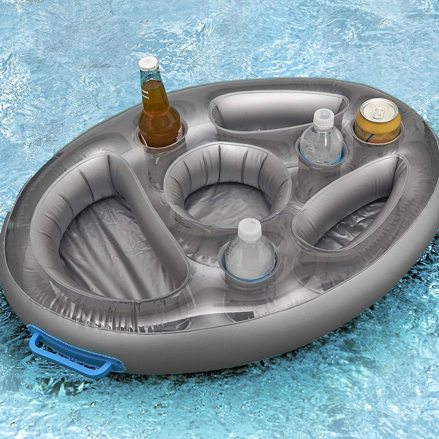 PVC Inflatable Drink Holder Cup Seat Porous Coaster Fruit Wine Mobile Phone Water Inflatable Ice Bed Swimming Pool Dinner Plate - Viniamore