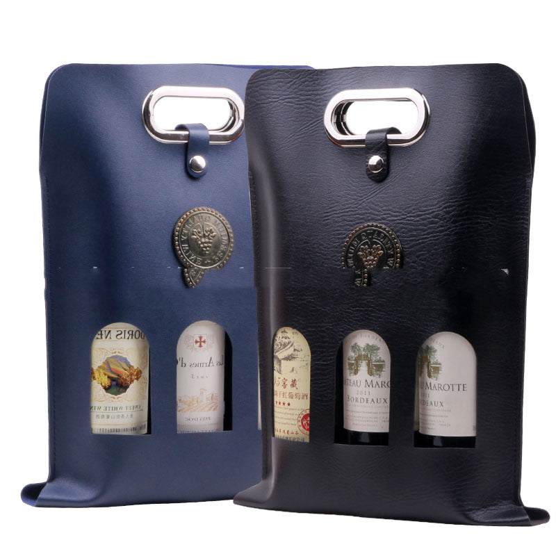 Three Red Wine Box PU Leather Carry Bag - Viniamore