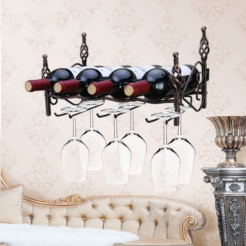 Wall-mounted four bottles and six glasses wine rack - Viniamore