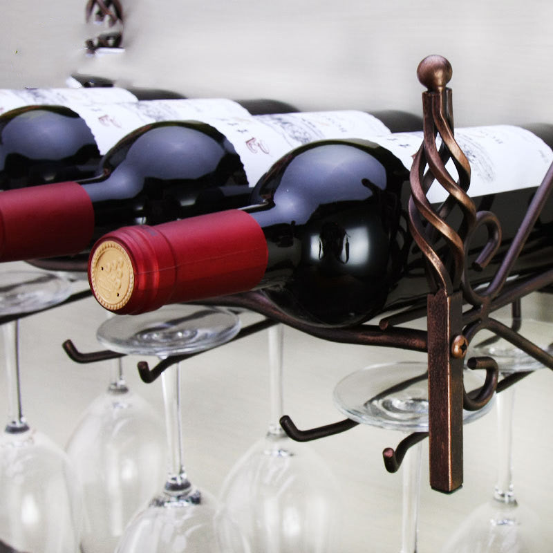 Wall-mounted four bottles and six glasses wine rack - Viniamore