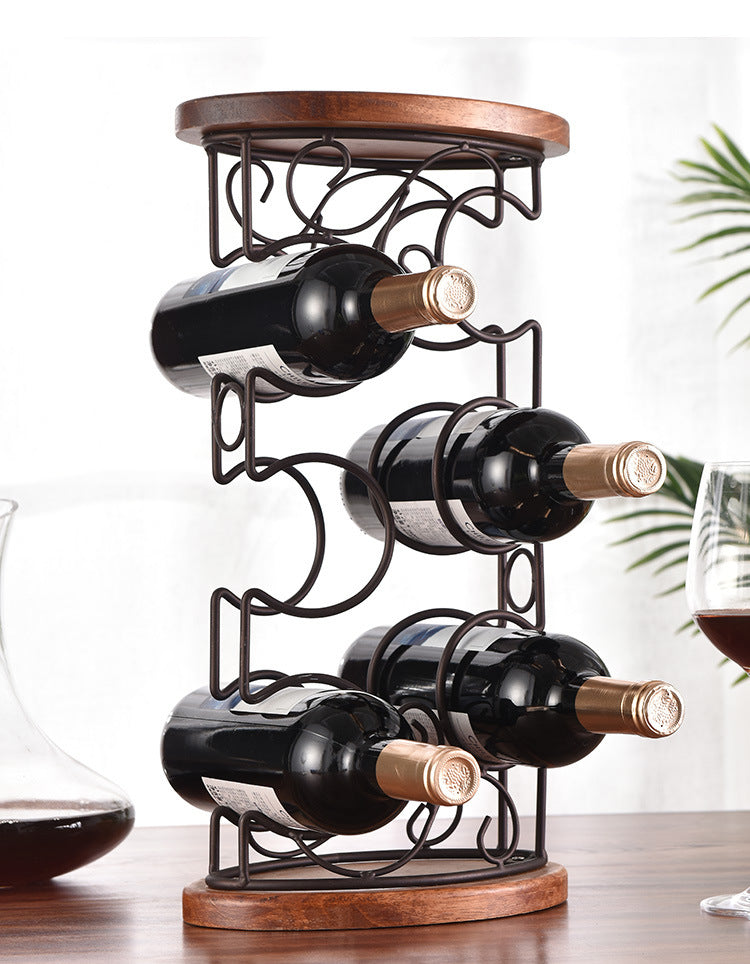 Wooden Bottom Wrought Iron Six-bottle Wine Rack Dining Table Wine Cabinet Decoration - Viniamore