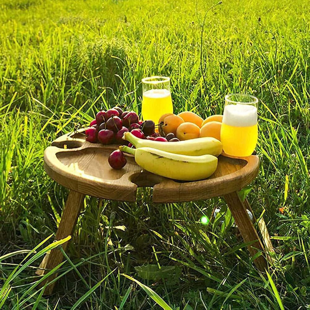 Wooden Outdoor Folding Picnic-table With Glass Holder 2 In 1 Wine Glass Rack Outdoor Wine Table Wooden Table Easy To Carry Wine - Viniamore